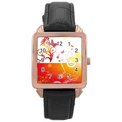 Spring Butterfly Flower Plant Rose Gold Leather Watch  by BangZart