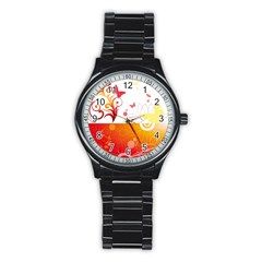 Spring Butterfly Flower Plant Stainless Steel Round Watch by BangZart