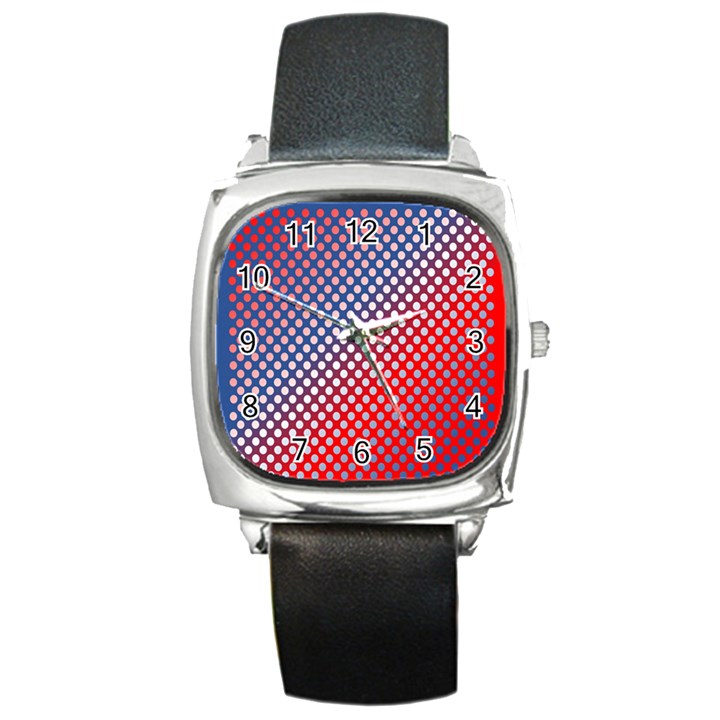 Dots Red White Blue Gradient Square Metal Watch