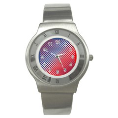 Dots Red White Blue Gradient Stainless Steel Watch by BangZart