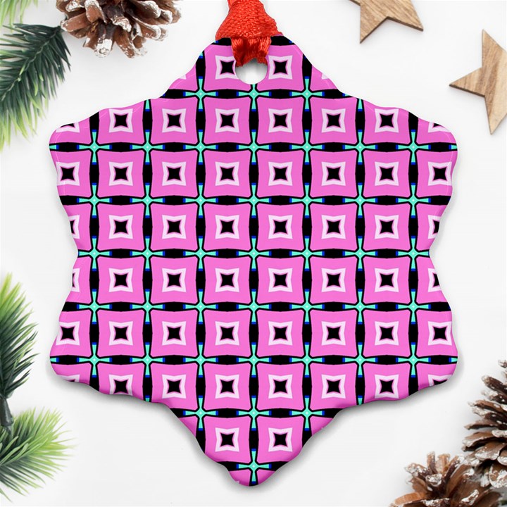 Pattern Pink Squares Square Texture Snowflake Ornament (Two Sides)