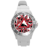 Road Sign Auto Gradient Down Below Round Plastic Sport Watch (L) Front