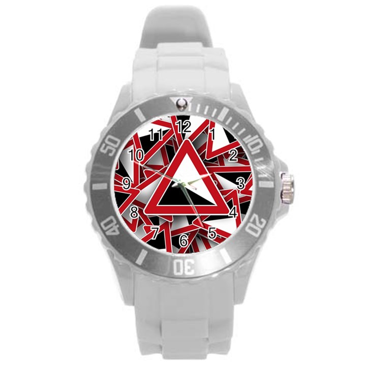 Road Sign Auto Gradient Down Below Round Plastic Sport Watch (L)