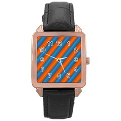 Diagonal Stripes Striped Lines Rose Gold Leather Watch  by BangZart