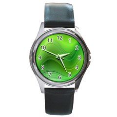 Green Wave Background Abstract Round Metal Watch