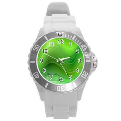 Green Wave Background Abstract Round Plastic Sport Watch (L)