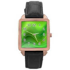 Green Wave Background Abstract Rose Gold Leather Watch 