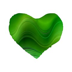 Green Wave Background Abstract Standard 16  Premium Flano Heart Shape Cushions