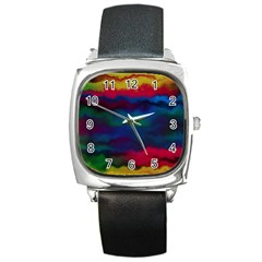 Watercolour Color Background Square Metal Watch by BangZart