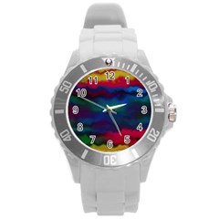 Watercolour Color Background Round Plastic Sport Watch (l) by BangZart