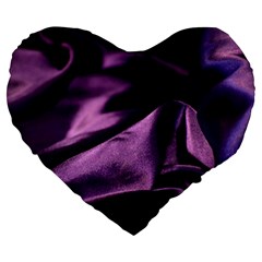 Shiny Purple Silk Royalty Large 19  Premium Flano Heart Shape Cushions