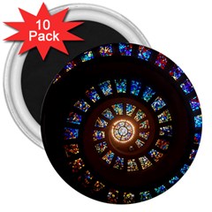 Stained Glass Spiral Circle Pattern 3  Magnets (10 Pack)  by BangZart