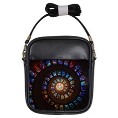 Stained Glass Spiral Circle Pattern Girls Sling Bags by BangZart