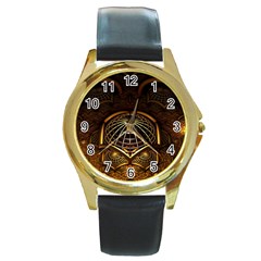 Fractal 3d Render Design Backdrop Round Gold Metal Watch by BangZart