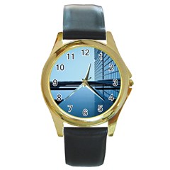 Architecture Modern Building Facade Round Gold Metal Watch by BangZart