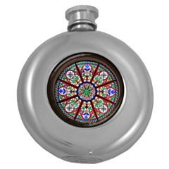 Church Window Window Rosette Round Hip Flask (5 Oz) by BangZart