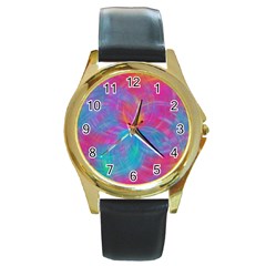 Abstract Fantastic Fractal Gradient Round Gold Metal Watch by BangZart