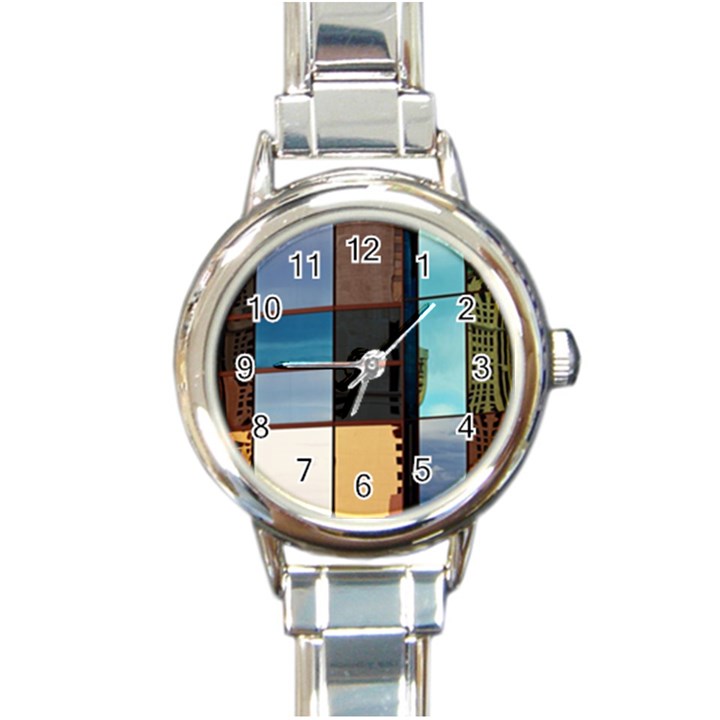 Glass Facade Colorful Architecture Round Italian Charm Watch