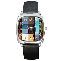 Glass Facade Colorful Architecture Square Metal Watch by BangZart