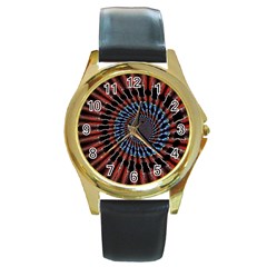 The Fourth Dimension Fractal Noise Round Gold Metal Watch by BangZart