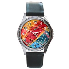 Painting Watercolor Wax Stains Red Round Metal Watch by BangZart