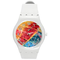 Painting Watercolor Wax Stains Red Round Plastic Sport Watch (m) by BangZart