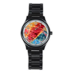 Painting Watercolor Wax Stains Red Stainless Steel Round Watch by BangZart