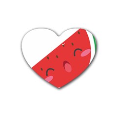 Watermelon Red Network Fruit Juicy Rubber Coaster (heart)  by BangZart