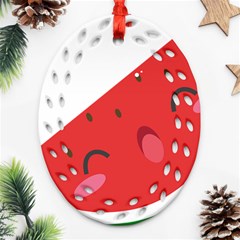 Watermelon Red Network Fruit Juicy Ornament (oval Filigree) by BangZart