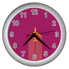 Airplane Jet Yellow Flying Wings Wall Clocks (silver)  by BangZart