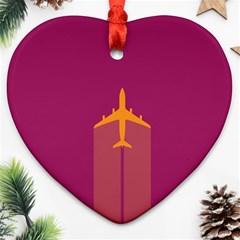 Airplane Jet Yellow Flying Wings Heart Ornament (two Sides) by BangZart