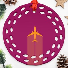 Airplane Jet Yellow Flying Wings Ornament (round Filigree) by BangZart