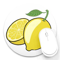 Lemon Fruit Green Yellow Citrus Round Mousepads by BangZart