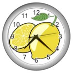 Lemon Fruit Green Yellow Citrus Wall Clocks (Silver)  Front