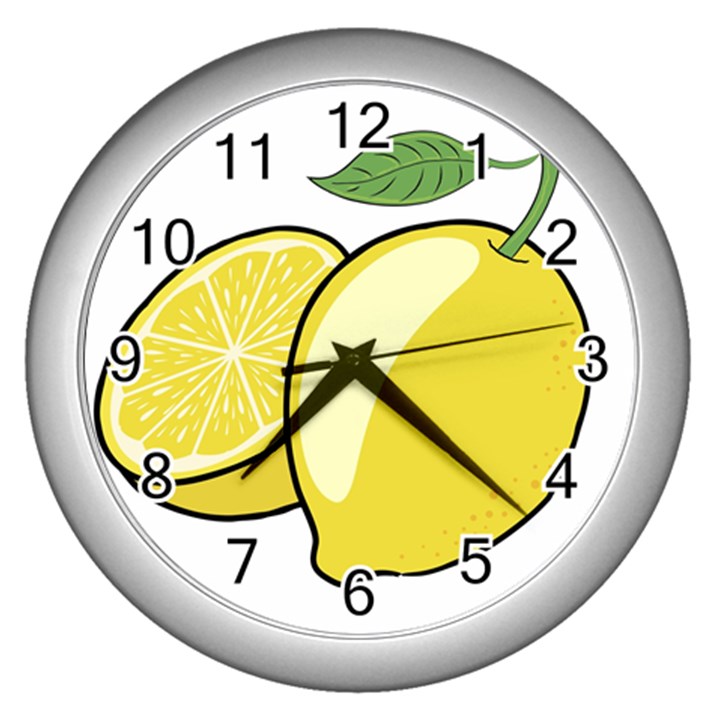 Lemon Fruit Green Yellow Citrus Wall Clocks (Silver) 