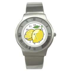 Lemon Fruit Green Yellow Citrus Stainless Steel Watch by BangZart