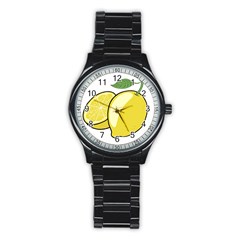 Lemon Fruit Green Yellow Citrus Stainless Steel Round Watch by BangZart