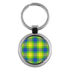 Spring Plaid Yellow Blue And Green Key Chains (round)  by BangZart