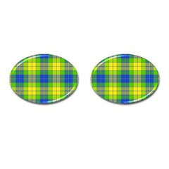 Spring Plaid Yellow Blue And Green Cufflinks (oval) by BangZart