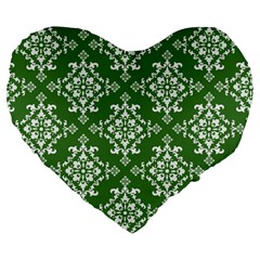 St Patrick S Day Damask Vintage Large 19  Premium Heart Shape Cushions by BangZart