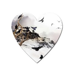 Birds Crows Black Ravens Wing Heart Magnet by BangZart