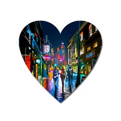 Abstract Vibrant Colour Cityscape Heart Magnet by BangZart