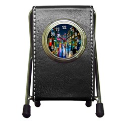 Abstract Vibrant Colour Cityscape Pen Holder Desk Clocks by BangZart