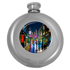 Abstract Vibrant Colour Cityscape Round Hip Flask (5 Oz) by BangZart