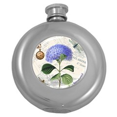 Vintage Shabby Chic Dragonflies Round Hip Flask (5 Oz) by BangZart