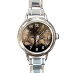 Tree Bushes Black Nature Landscape Round Italian Charm Watch Front