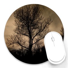 Tree Bushes Black Nature Landscape Round Mousepads by BangZart