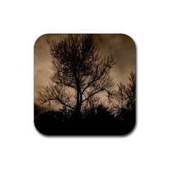 Tree Bushes Black Nature Landscape Rubber Coaster (square)  by BangZart