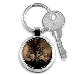 Tree Bushes Black Nature Landscape Key Chains (round)  by BangZart