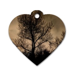 Tree Bushes Black Nature Landscape Dog Tag Heart (two Sides) by BangZart